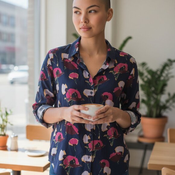 Equipment Femme Signature Floral Print 100% Silk Blouse Size M - Picture 1 of 7